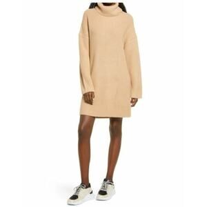 WAYF‎ NEW $88 Culver Turtleneck Long Sleeve Tunic Sweater Dress Camel XS